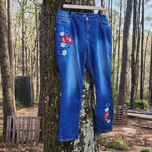 Boden The Cavendish Girlfriend Ankle Jeans Embroidered Artisan UK 20R US 16 R